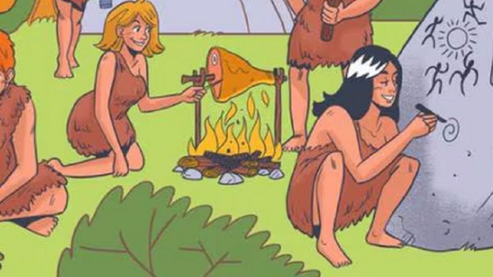 Reto visual histórico: encontrá al impostor que viene del futuro y está entre los cavernícolas.