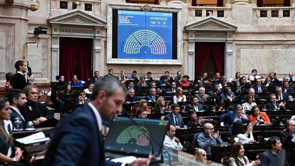 Diputados aprobó la modificación de la fórmula jubulatoria del Sistema Integrado de Jubilaciones y Pensiones con 160 votos afirmativos, 72 negativos y 8 abstenciones (X/@DiputadosAR).