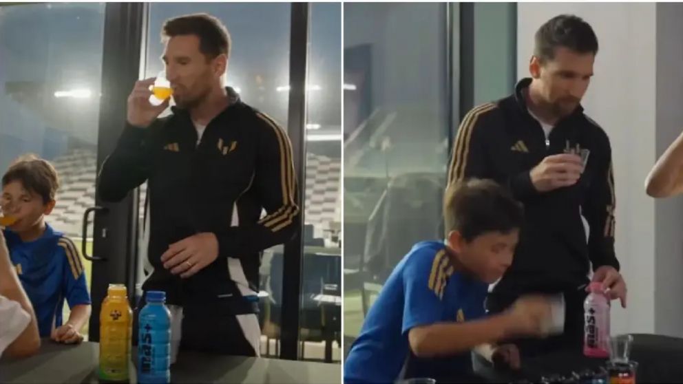 La divertida reacci�n de Mateo Messi luego de probar la nueva bebida de su pap� (Imagen captura v�deo).