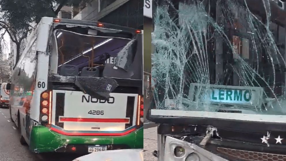 Así quedaron los dos vehículos de la línea 6 y 12 tras el choque (Captura de video).