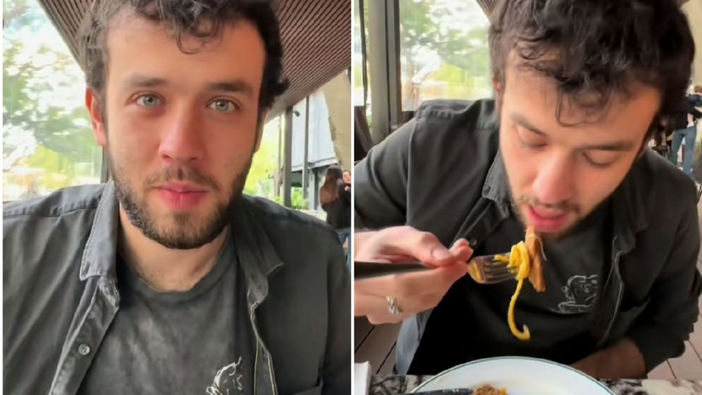 Un turista estadounidense probó milanesas con fideos y su reacción sorprendió a todos (Imagen captura vídeo).