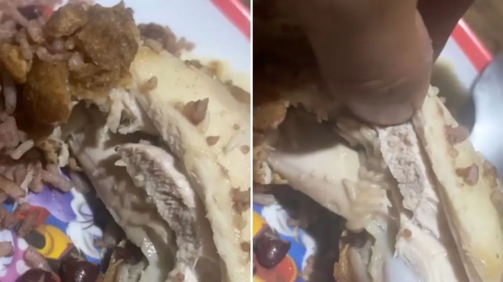 Un joven pidió comida por delivery y cuando estaba por comer descubrió algo repugnante (Imagen captura vídeo).