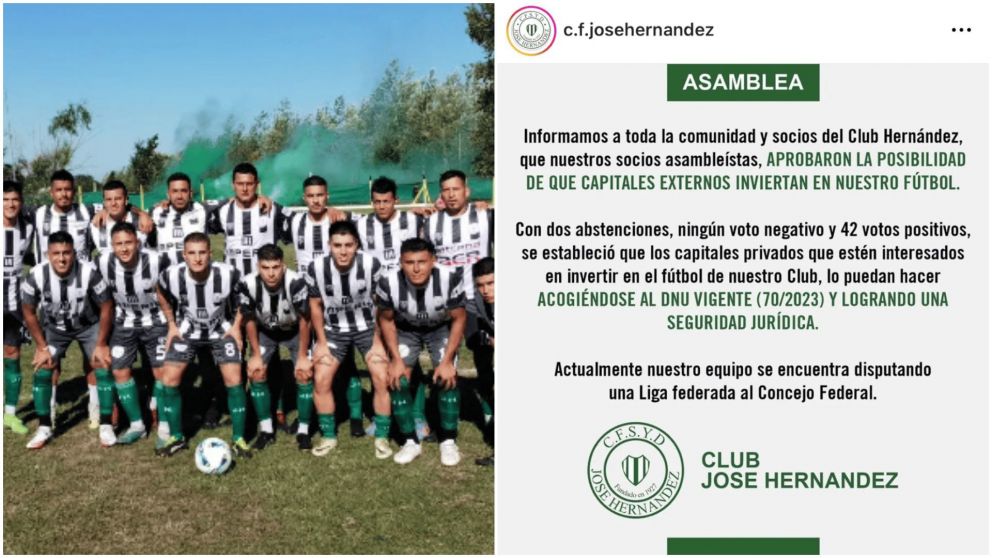 El Centro Fomento José Hernández de La Plata aprobó convertirse en la primera institución con aprobación de capitales privados (Instagram/c.f.josehernandez).
