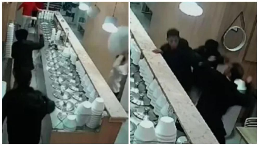 Las violentas imágenes quedaron registradas por la cámara de seguridad del local.