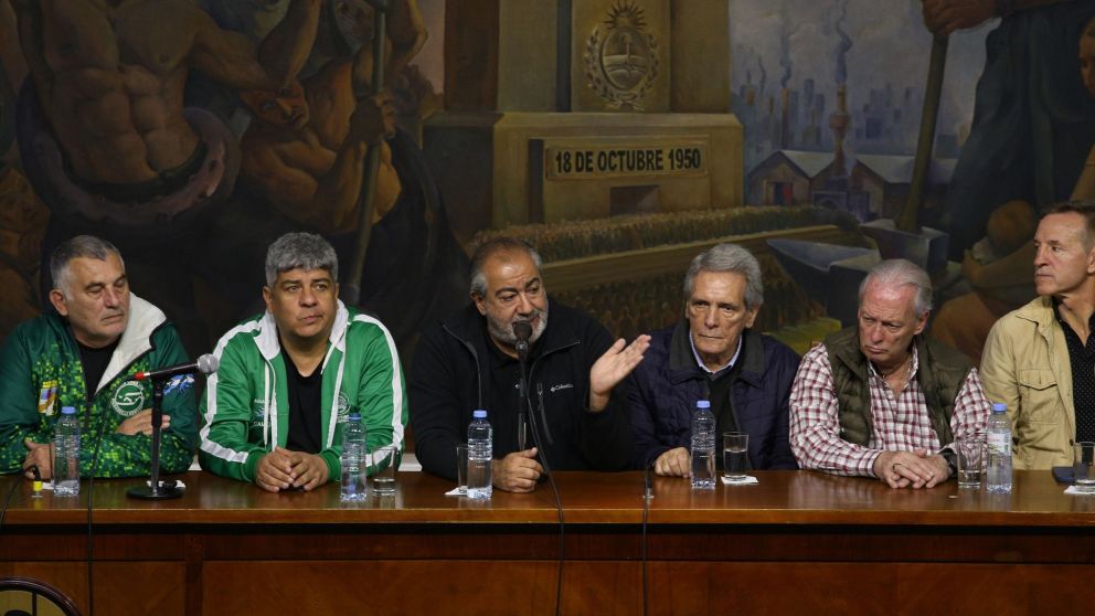 Conferencia de prensa en la CGT luego de la movilización por el Día del Trabajador (NA).