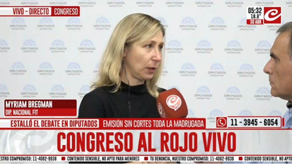 Myriam Bregman: "Se est� votando una de las peores leyes que haya salido del Congreso Nacional"