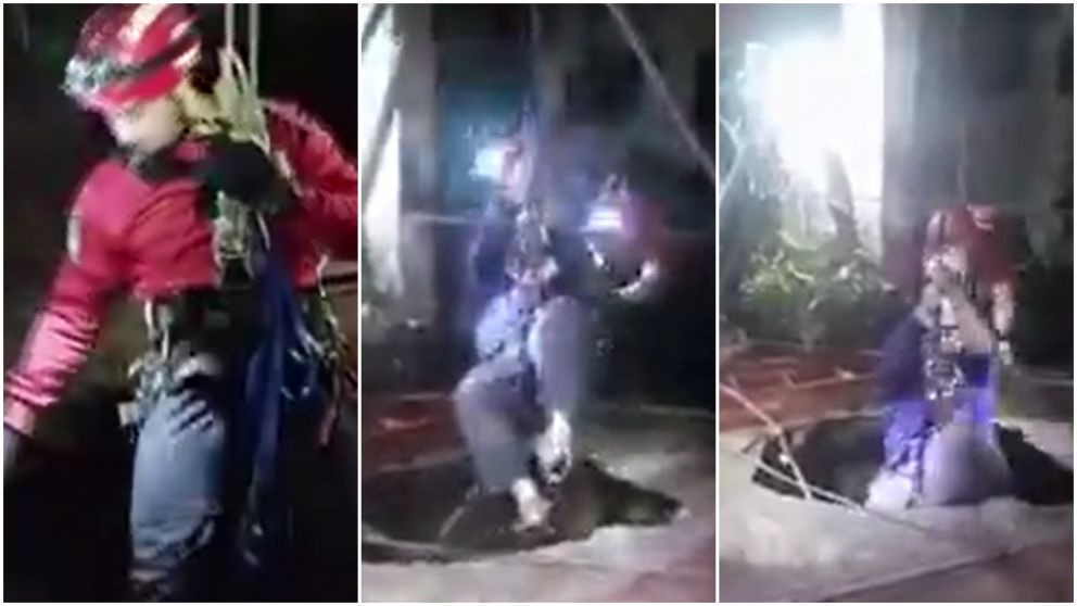 Así rescataron al hombre que se cayó a cuatro metros de profundidad.