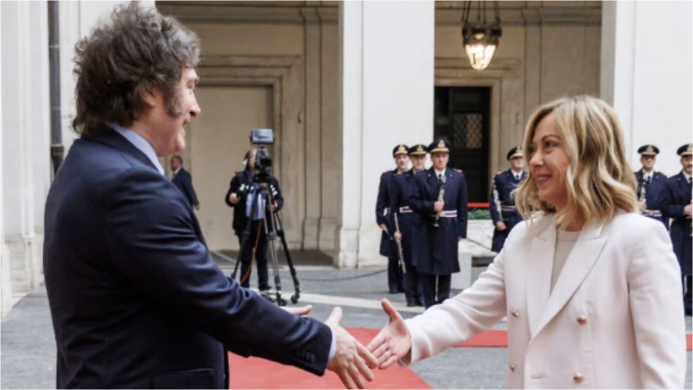 Javier Milei se reunió con la primera ministra de Italia en el Palacio Chigi.