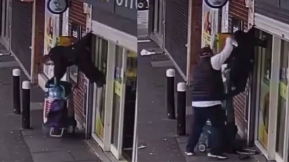 El insólito accidente que sufrió una mujer mientras esperaba para comprar en un negocio (Imagen captura vídeo).