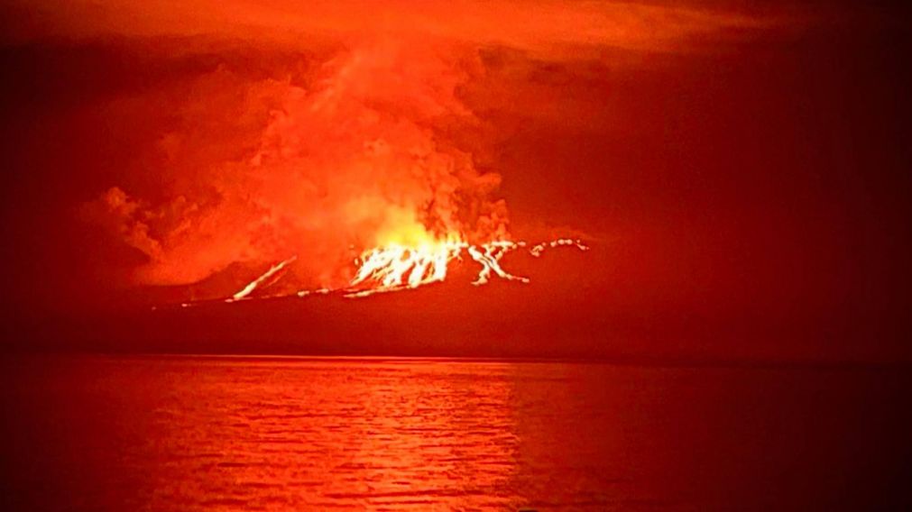 Así volcán entró en erupción en una isla de Galápagos.
