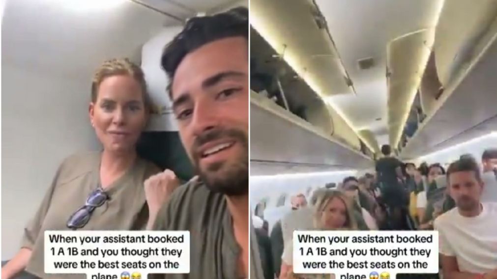 Una pareja compró los "asientos especiales" de un vuelo y se llevó una gran sorpresa (Imagen captura vídeo).