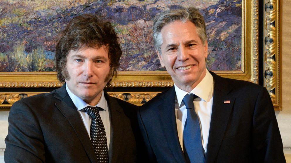 Antony Blinken junto al presidente Javier Milei.