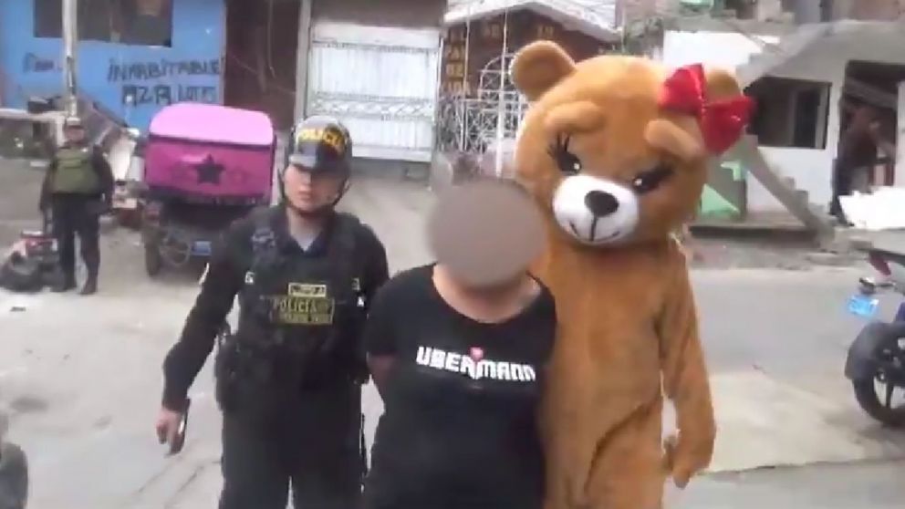 Operativo "osito cariñosito": un policía de Perú se disfrazado de oso de peluche desbarató a una banda de narcotraficantes durante el Día de los Enamorados.