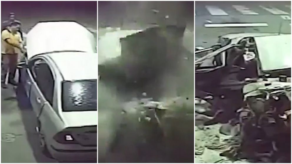 Así le explotó el auto mientras cargaba gas en Salta (captura de video).