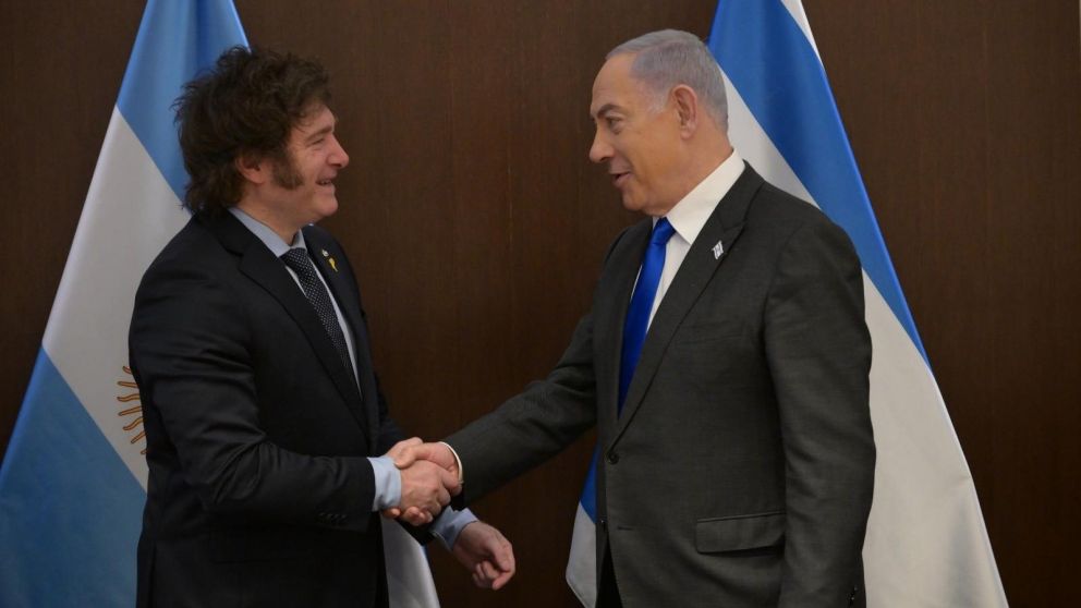 El presidente Javier Milei con el primer ministro de Israel, Benjamin Netanyahu.