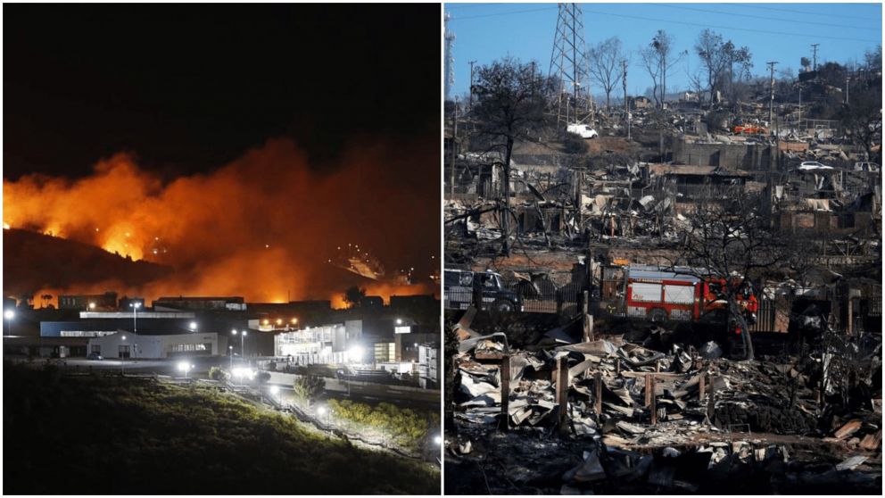 Imágenes impactantes de los incendios en Chile (X//SNOBomberos).