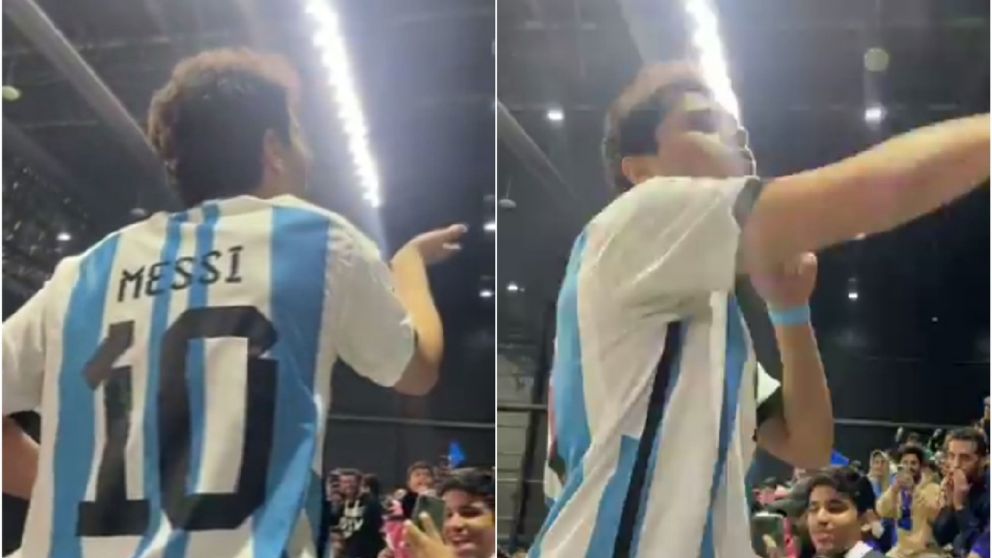 Un fanático de Messi se metió entre los hinchas rivales para callarlos y terminó abucheado (Imagen captura vídeo).