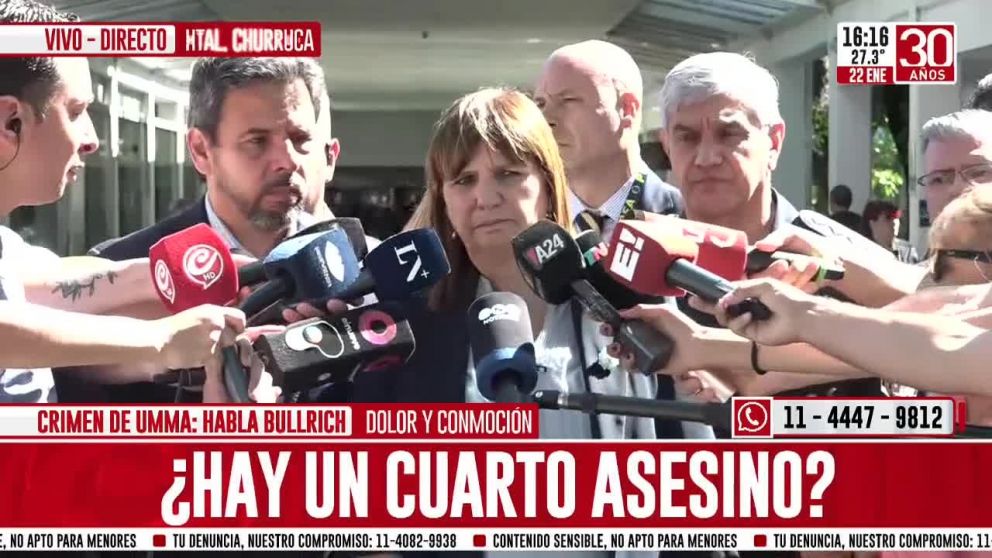Patricia Bullrich ante la prensa tras el asesinato de Umma: "Es un día de luto para todos los argentinos".