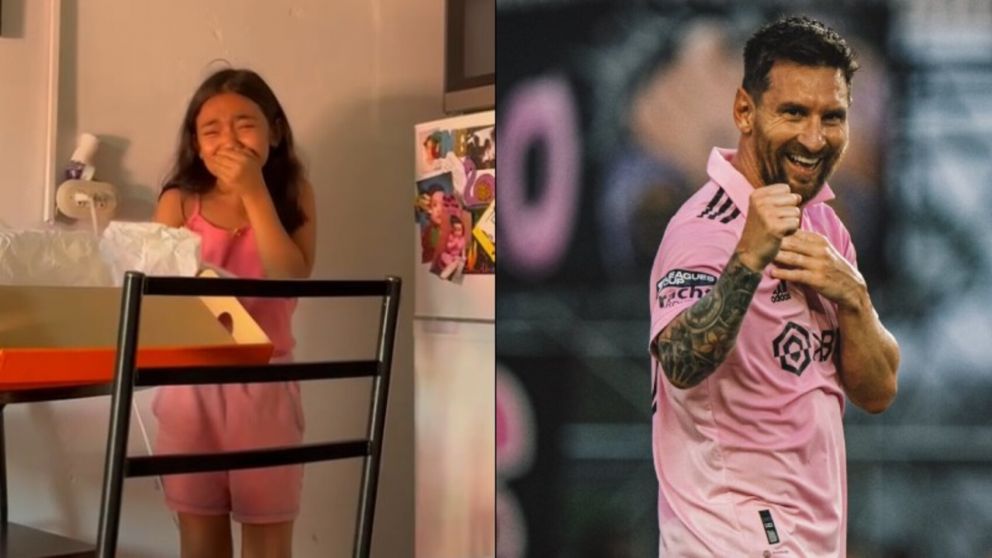 La emocionante reacción de una nena al ver las entradas para ver jugar a Lionel Messi.
