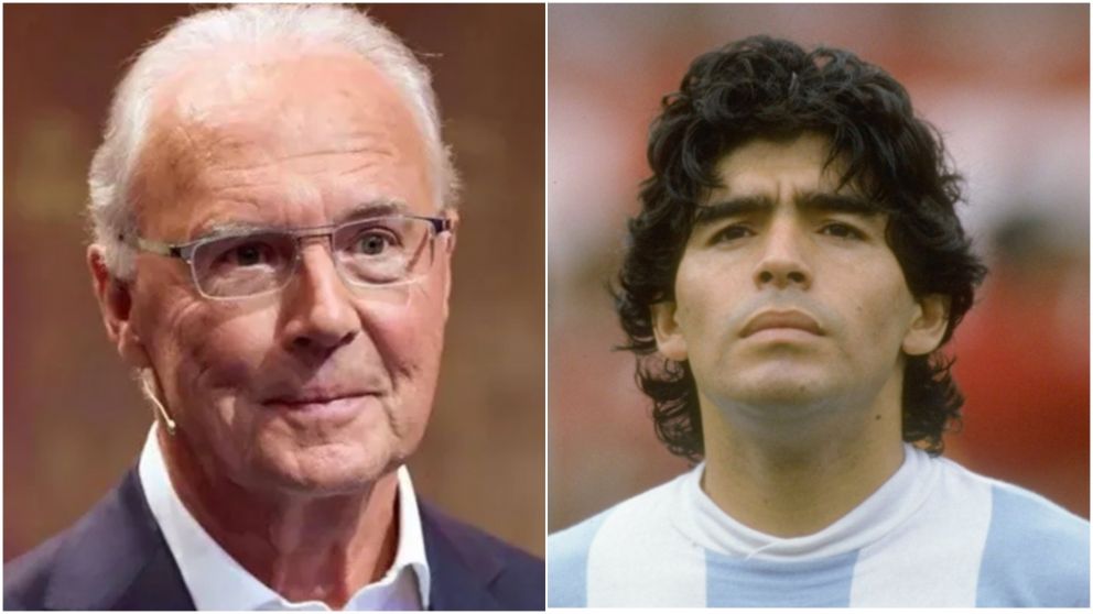 El fuerte cruce de Maradona a Beckenbauer.