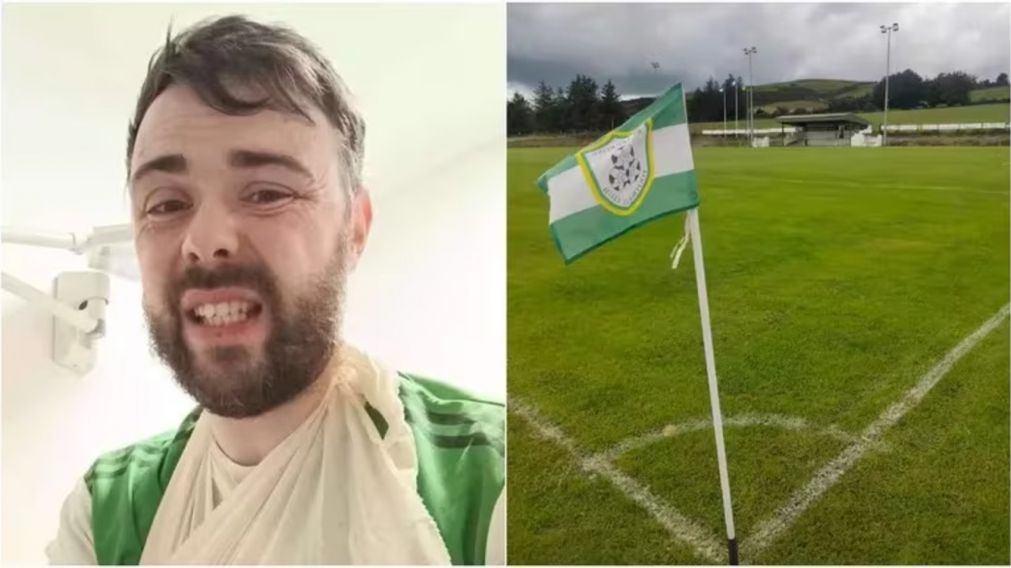 Un futbolista recibió un disparo en un disparo en un brazo mientras disputaba un partido del ascenso de Irlanda.
