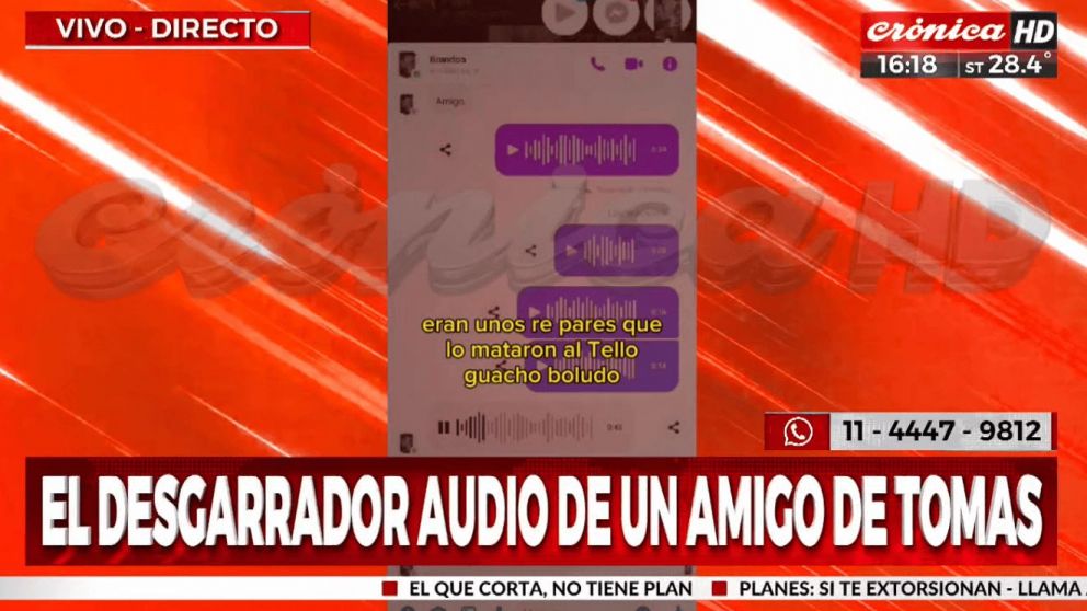 El desgarrador audio de un amigo de Tomás Tello, el joven asesinado en Santa Teresita.