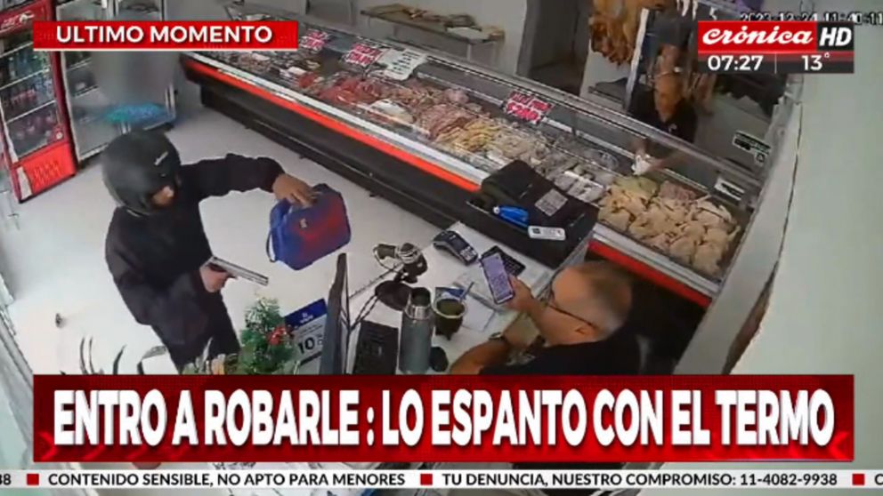 Tremendo: evitó un robo arrojándole un termo al delincuente