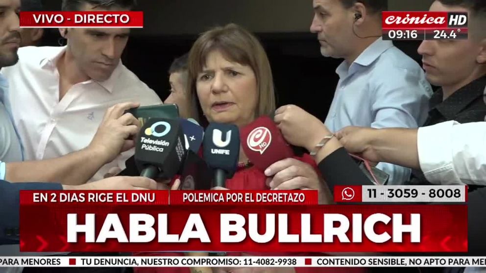 La ministra de Seguridad, Patricia Bullrich, pidió que la CGT genere “un acto pacífico”.