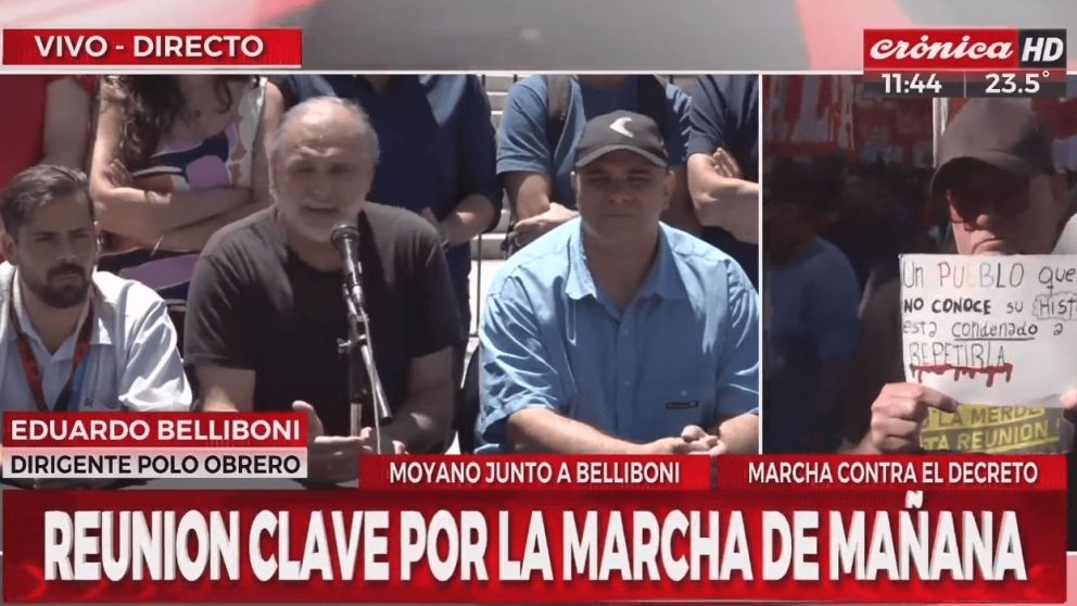 El dirigente del Polo Obrero, Eduardo Belliboni, pidió un "plan de lucha" por el salario.