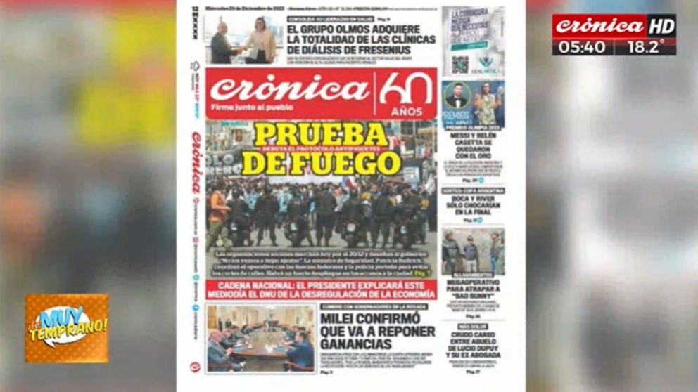 Prueba de fuego: marcha y protocolo antipiquete en la tapa del Diario Cr�nica