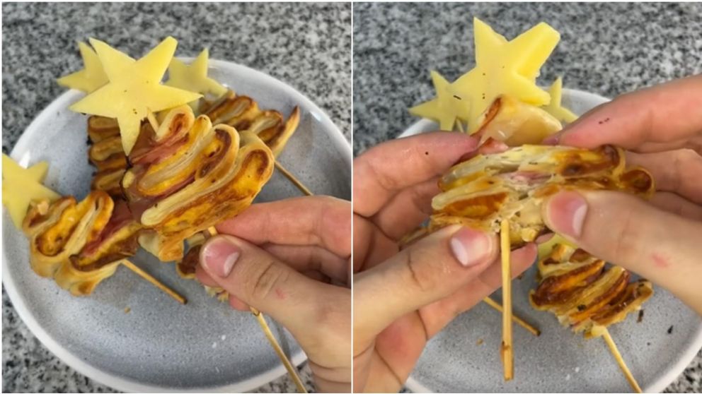 Receta de "arbolitos" de jam�n y queso para la entrada navide�a.