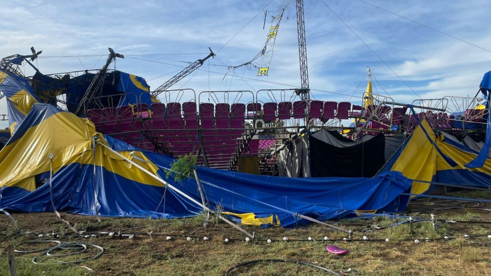 Así quedó la carpa del Cirque XXI tras el temporal. (Gentileza Gabriel Credidio)