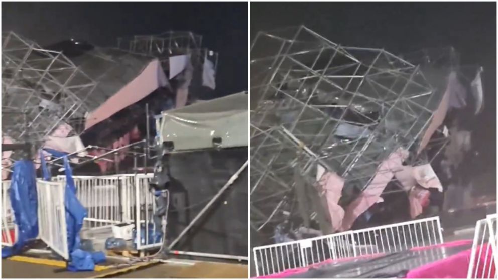 Los impactantes videos que muestran el derrumbe del escenario de la fiesta Bresh durante el fuerte temporal.