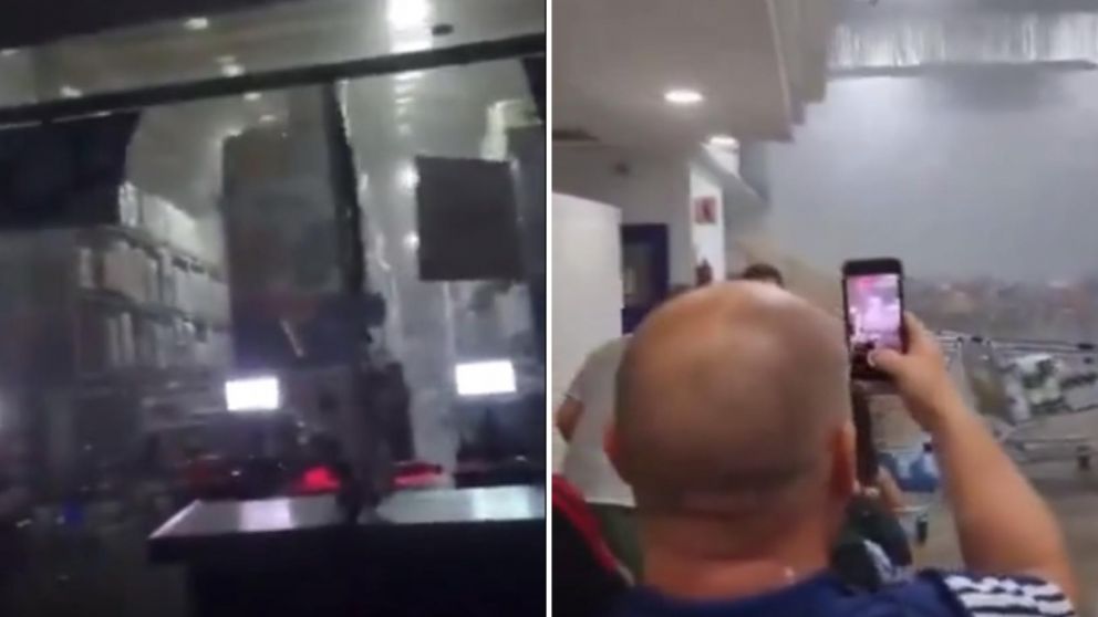 Los clientes viralizaron las im�genes de la voladura del techo del supermercado en redes sociales (Captura de video).