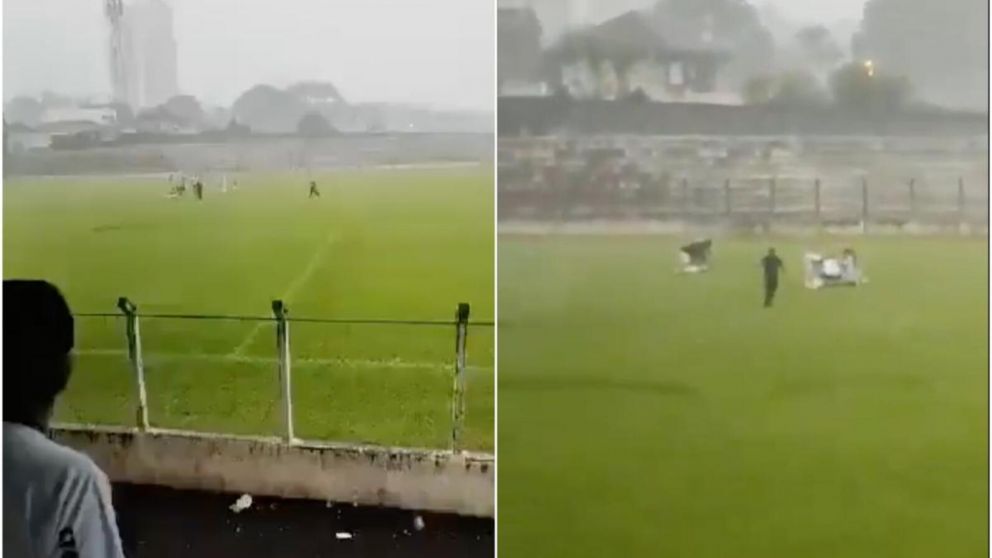 Un futbolista de 21 años murió tras ser impacto por un rayo en un partido (Imagen captura vídeo).