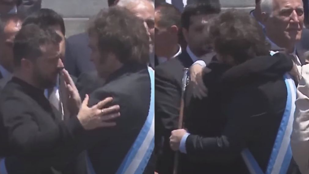 El estrecho abrazo entre ambos mandatarios en el Congreso (Captura de video).