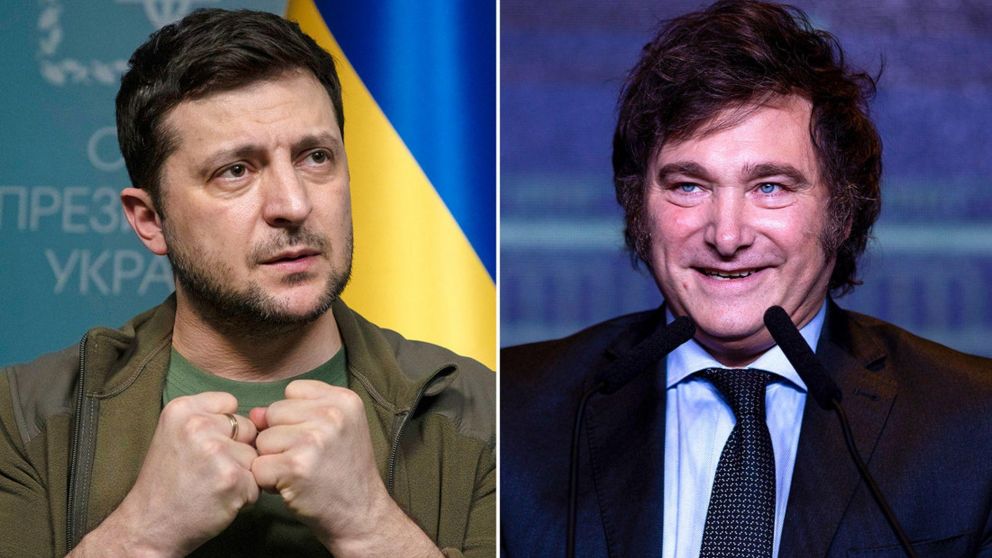 El presidente de Ucrania, Volodimir Zelensky, junto a su par argentino, Javier Milei (Archivo).
