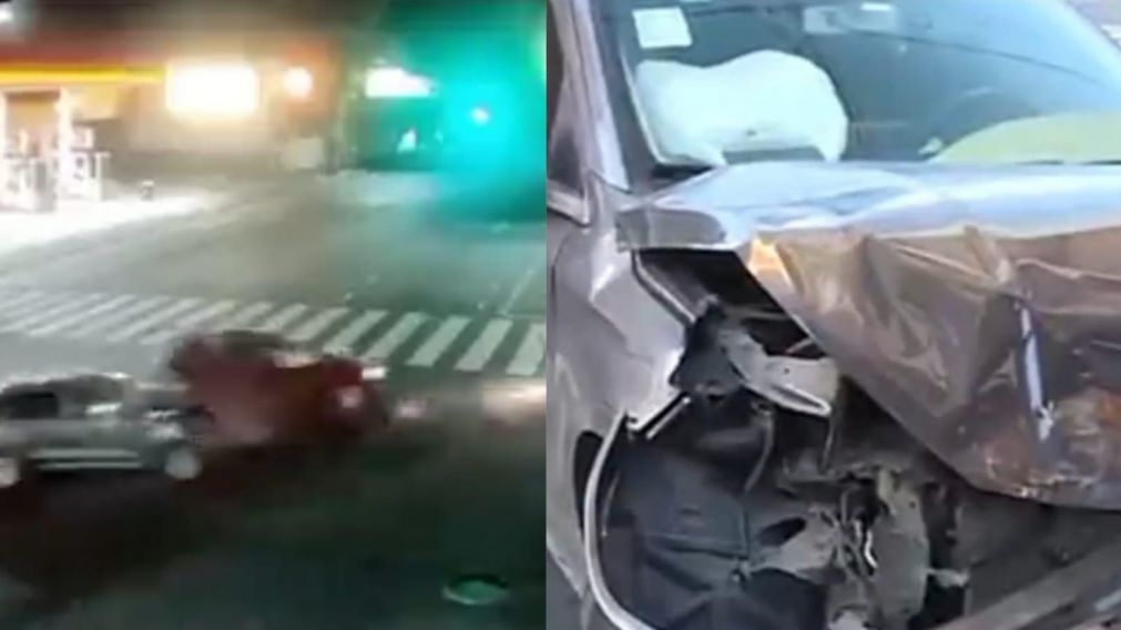 Dos autos chocaron y por el impacto uno de ellos casi choca contra un kiosco.