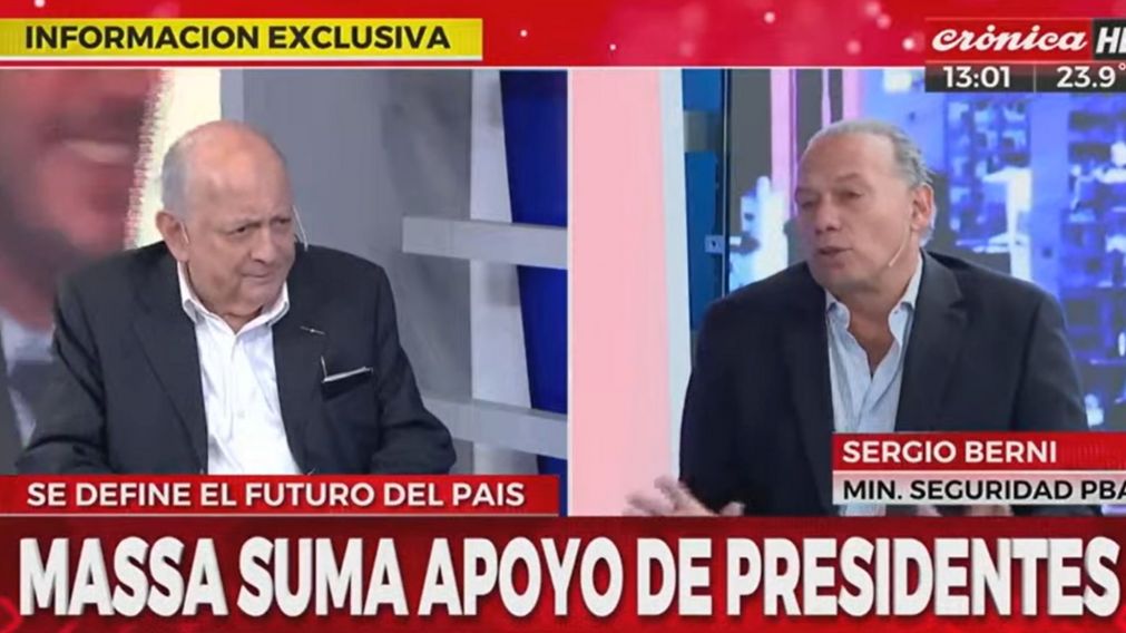El ministro de Seguridad bonaerense, Sergio Berni, en diálogo con Crónica HD (Captura de pantalla).