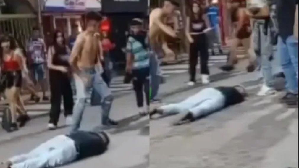 Un joven recibi� una salvaje patada en la cabeza a la salida de un boliche en Z�rate (Imagen captura v�deo).