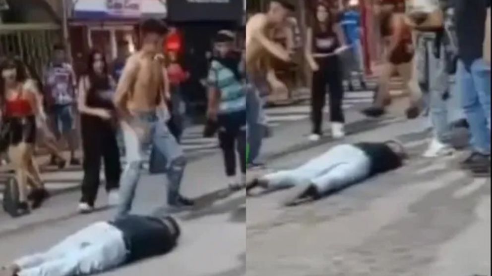 Un joven recibió una salvaje patada en la cabeza a la salida de un boliche en Zárate (Imagen captura vídeo).