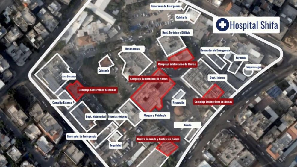 Israel acusó a Hamás de usar el hospital más grande de Gaza como base de sus operaciones terroristas y librar la guerra.