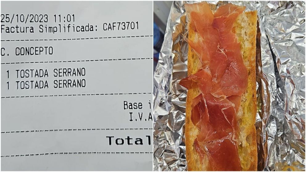 Fue a un restaurante, compartió el increíble precio que pagó por dos tostadas con jamón y generó un revuelo en las redes (Twitter/@soycamarero).