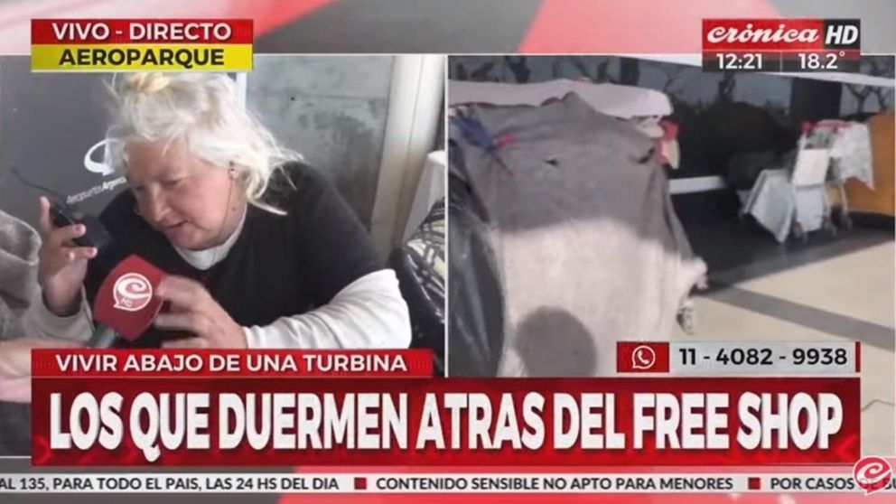 Paula, unas de las personas que habló con el móvil de Crónica HD en el Aeroparque Jorge Newbery (Captura de pantalla).