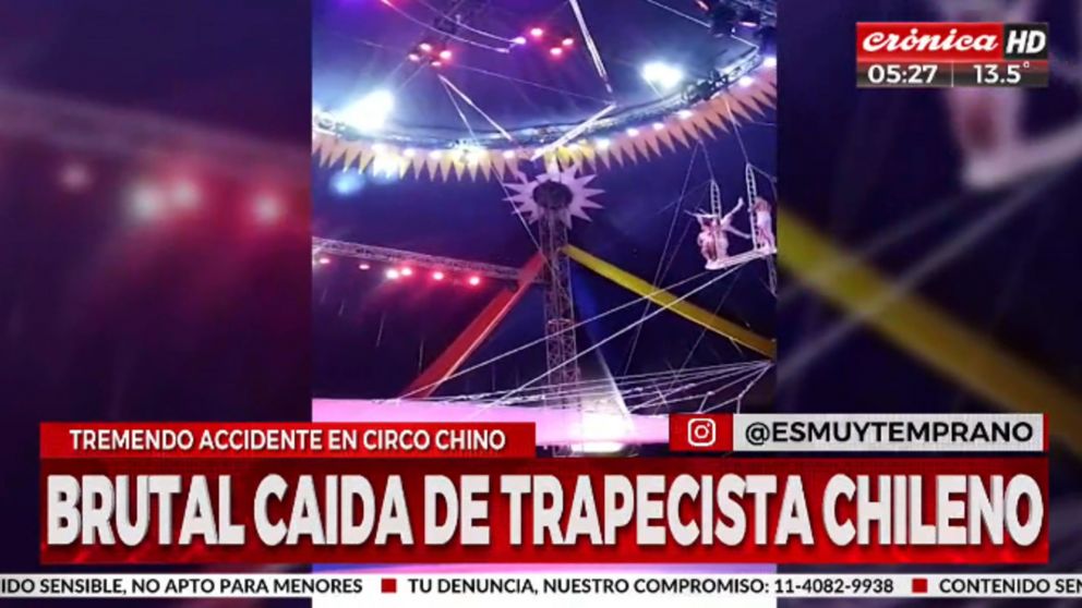 Video muestra la brutal caída de un trapecista chileno