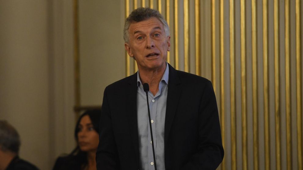 El expresidente Mauricio Macri durante la conferencia. Foto T�lam