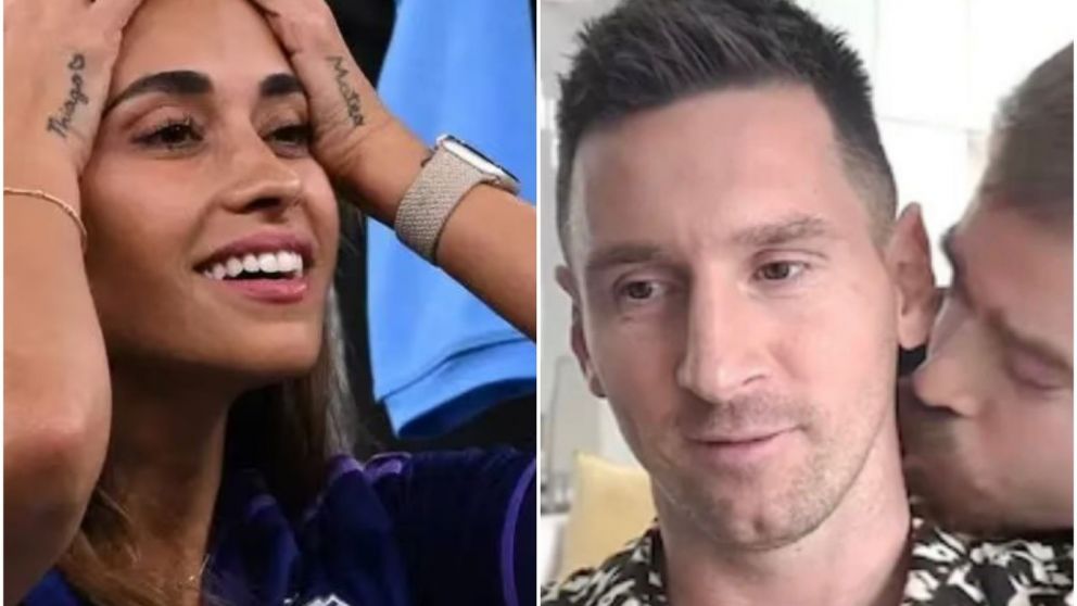 Migue Granados le dio un beso a Messi y provoc� una sorpresiva reacci�n de Antonela.