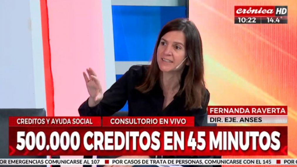 Fernanda Raverta, directora ejecutiva de la ANSES, visit� los estudios de Cr�nica HD (Captura).