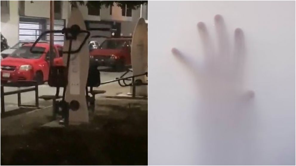 Espeluznantes im�genes de un fantasma aterrorizando a los vecinos en una plaza