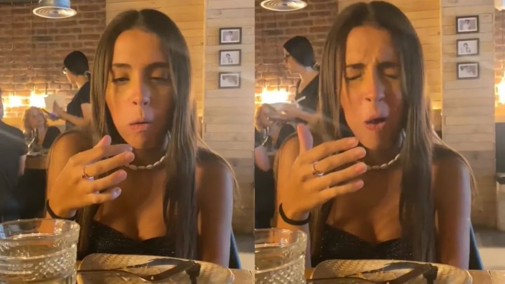 Una joven decidió probar sushi por primera vez en un restaurante y su reacción se viralizó (Imagen captura vídeo).